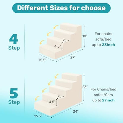 Dog Stairs for Bed, Extra Wide 4-Step Dog Steps for High Bed, High-Density Foam Pet Stairs with Non-Slip Removable Washable Cover for Small Pets, 18" H, Beige - Image 2