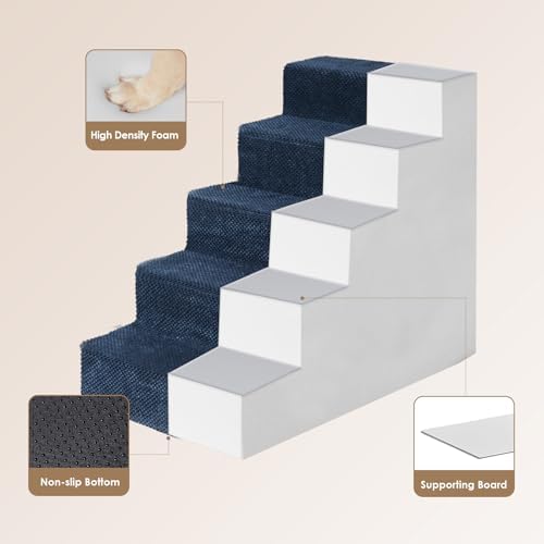 EHEYCIGA Dog Stairs for High Bed 22.5" H, 5-Step Dog Steps, Navy - Image 3