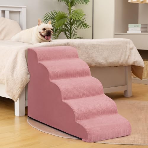 5-Step Pink Dog Stairs for High Bed, Pet Ramp for Small Dogs, Cats - Image 4