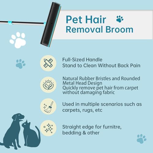 Carpet Rake 60" Long Handle, Pet Hair Remover, Carpet Broom, 3Pcs - Image 3