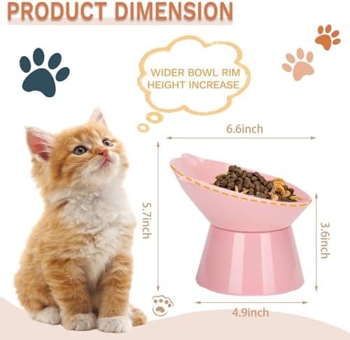 Detachable Elevated Cat Bowls, 15° Tilted Raised Cat Food Bowl Anti-Vomiting,Whisker Friendly, Adjustable Pet Dishes Extra Wide for Protecting Spine, Adult Kitten (Pink - Image 2