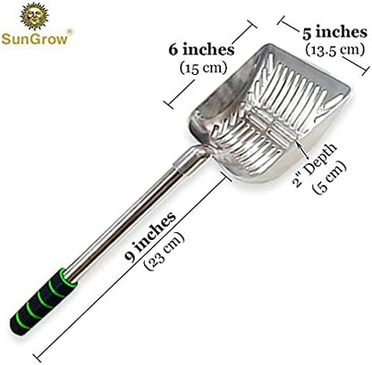 SunGrow Cat Litter Scoop, Stainless Steel Long Handle Chicken Coop Poop Scooper, Comfortable 9” Handle, 5” Wide Mouth, Narrow Slits and High Sides Metal Sifter, for Litter Boxes or Gardening - Image 7