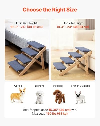 VEVOR Wood Pet Stairs, 4-Step Dog Stairs for Beds, Sofa & Cars, 150lbs Load Capacity, Floded Flat Design, Stable & Sturdy Cat & Dog Step Ladder for Small Medium Large Older Pet Puppy Essentials - Image 5