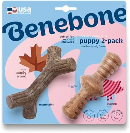 Benebone Puppy 2-Pack Maplestick/Zaggler Dog Chew Toys, Dog Bones, Tiny by Benebone