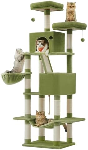 Feandrea Cat Tree, 81.1-Inch Large Cat Tower, Multi-Level Condo, Green by FeandreabySONGMICSHOME
