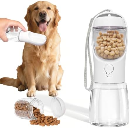 Portable Dog Water Bottle with Food Container, White, 12oz by ARMLULU