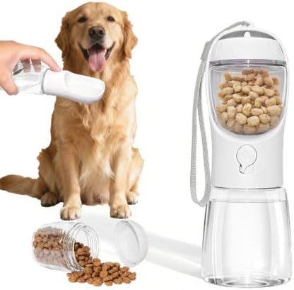 Portable Dog Water Bottle with Food Container, White, 12oz by ARMLULU