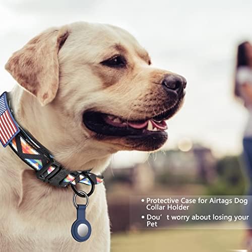 DAGANXI Tactical Dog Collar, Adjustable Military Training Nylon Dog Collar with Control Handle and Heavy Metal Buckle for Medium and Large Dogs, with Patches and Airtags Case (XL, Colorful Triangle) - Image 2
