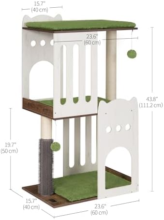 FourFurPets 43.7in 3-Tier Modern Cat Tree Tower Condo, Cat Scratch Posts for Indoor Cats, Big Plate, Two 19.7in Full Sisal Scratching Posts, White - Image 4