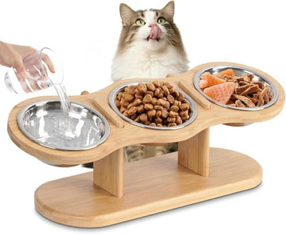 Raised Cat Bowls 15° Tilted Adjustable 3 Stainless Steel for Cats by CILXGQLN