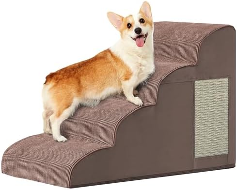 Ahpmeoa Dog Stairs for Small Dogs 19.7" H, Dog Ramp for Bed, 4-Step, Coffee by Ahpmeoa