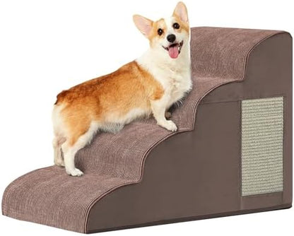 Ahpmeoa Dog Stairs for Small Dogs 19.7" H, Dog Ramp for Bed, 4-Step, Coffee by Ahpmeoa