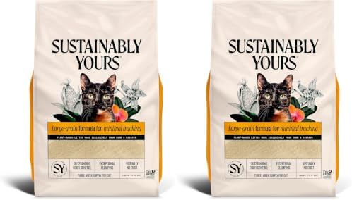 Sustainably Yours Natural Cat Litter, Large-Grain Formula, Low Tracking, Exceptional Clumping & Odor Control, Virtually No Dust, Corn & Cassava Plant-Based, Unscented, 10 lbs (Pack of 2) by SustainablyYours