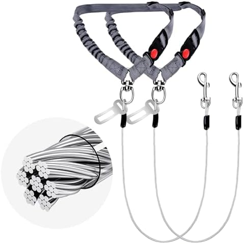 2 Pack Chew Proof Dog Seat Belt with Steel Cable, 2 in 1 Car Harness for Medium & Large Dogs Chewer Heavy Duty Dog Seatbelts by ROUWINNE