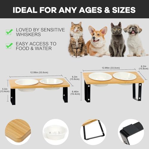 LEAWALK Upgraded Adjustable Height Cat Food Bowls Stand Ceramic Dog Bowls and Slow Feeder Cat Bowl, 15°Tilted Stand Anti Vomiting Raised for Small and Medium Sized Cats Dogs (White) - Image 3