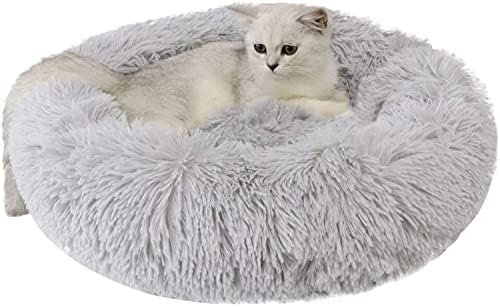 Large Cat Beds for Indoor Cats - Dog Bed Washable 24 inches for Small Medium Dogs, Anti Anxiety Round Fluffy Plush Faux Fur Cat Bed, (Large 24" L x 24" W) by Unknown