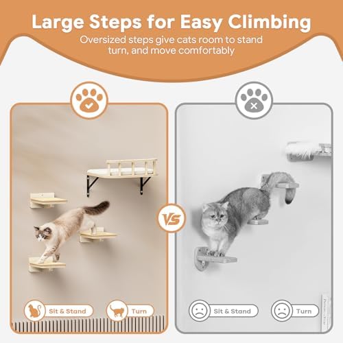 17" × 13" Large Cat Wall Shelves- Wall Climber Wooden Furniture Cat Shelf with Cushion and 3 Wide Perch Steps for Large Cats and Kittens Sleeping, Playing, Climbing - Image 5