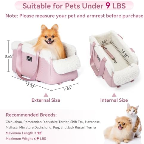PETSFIT Cat Car Seat, Portable Console Dog Car Seat with Safe Protective Hooks, Luxury Pet Car Seat Includes Safety Leash and Storage Pocket for Pets Up to 9 lbs (Pink) - Image 4