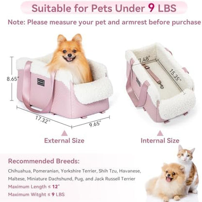 PETSFIT Cat Car Seat, Portable Console Dog Car Seat with Safe Protective Hooks, Luxury Pet Car Seat Includes Safety Leash and Storage Pocket for Pets Up to 9 lbs (Pink) - Image 4
