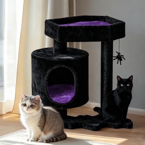 BEWISHOME Cat Tree for Indoor Cats, Gothic Cat Tree with Coffin Bed by BEWISHOME