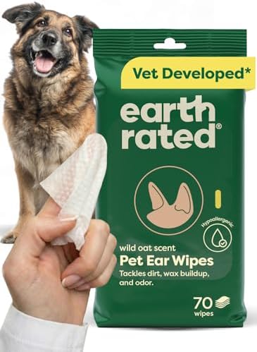 Earth Rated Dog Ear Wipes, Vet Developed, Wild Oat, for Dirt & Wax, 70ct by EarthRated