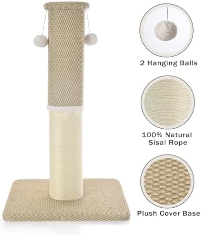 Made4Pets Tall Cat Scratching Post with Sisal & Carpet for Indoor Cats, 33" - Image 2