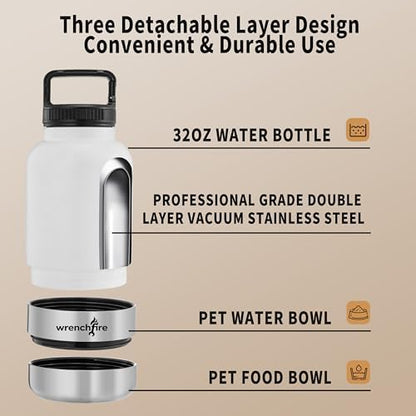 32 oz Instulated Stainless Steel Dog Water Bottle with 2 Detachable Bowls,Portable Cat Travel Dispenser with Brush for Walking Hiking Camping,White - Image 4