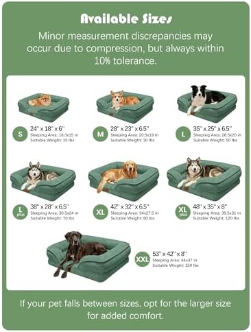 Spotted Play Orthopedic Dog Bed with Sides - Sofa Beds for Medium Dogs, Supportive Foam Pet Couch Bed with Washable Removable Cover, Waterproof Lining and Non-Slip Bottom, Green - M - Image 7
