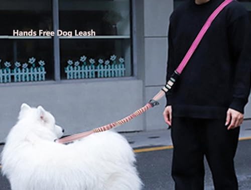 Hands Free Dog Leash for Large Medium Dogs Heavy Duty Bungee Reflective Adjustable Waist Leashes for Walking Running with Car Buckle 4-6FT (Rose) - Image 2