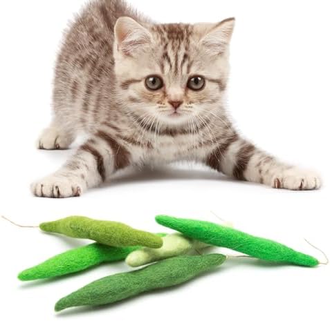 Glaciart One Green Beans Cat Toy – 5 Pcs | Soft Fuzzy Enrichment 100% Natural Wool - Interactive Catnip Play Cat Toy Set - Safe for Pets, Non-AZO Colored Dyes - Image 6