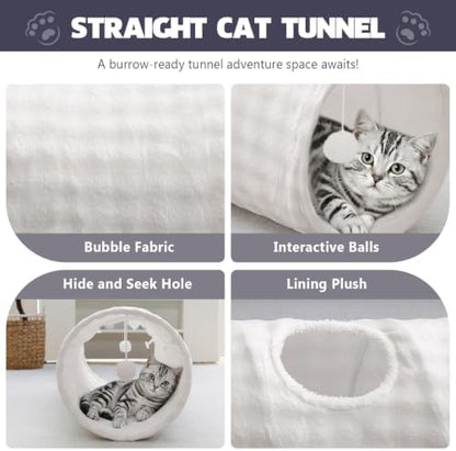 Straight Bubble Cat Tunnel for Indoor Cats 47"x12", Cream White - Image 2