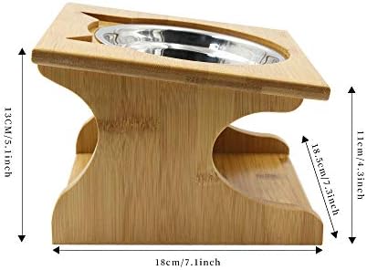 Cat Bowls Pet Dining Table with Raised Slope Wooden Stand Elevated Pet Bowls with Oblique Stand for More Comfortable Eating for Cats, Dogs, Kitten and Puppy (1 Bowl, Steel) - Image 2