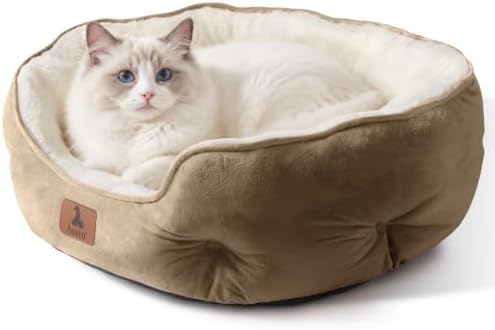 Asvin Small Dog Bed for Small Dogs, Cat Beds for Indoor Cats, Pet Bed for Puppy and Kitty, Extra Soft & Machine Washable with Anti-Slip & Water-Resistant Oxford Bottom, Light Brown, 20 inches - Image 2