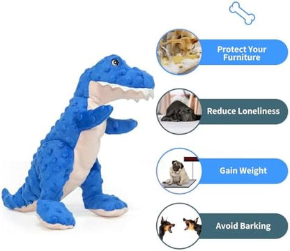 DODODOLA Dog Toys Blue Dinosaur Stuffed Squeaky Puppy Toy for Small Large Dogs - Image 3