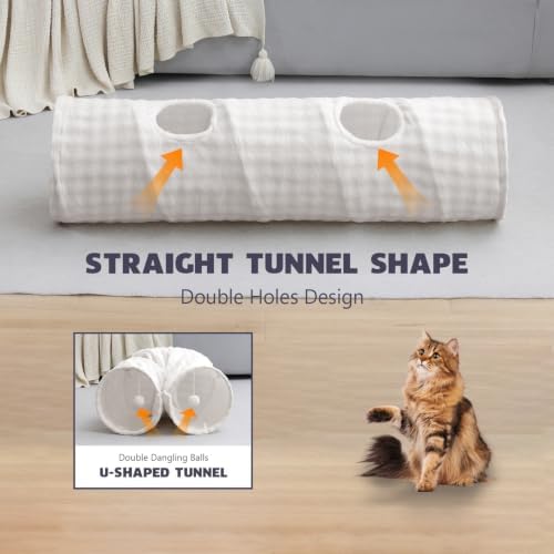 Straight Bubble Cat Tunnel for Indoor Cats 47"x12", Cream White - Image 5