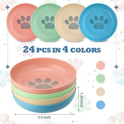 Tioncy 24 Pcs Cat Food Bowl 5.5'' Fatigue Relief Shallow Cat Food Dish Wide and Small Pet Wet Plate Wide Stray Wet Feeding Bowl for Ferrets Feral Short Legged Kitten, Wheat Straw(Four Color,Cute) - Image 3