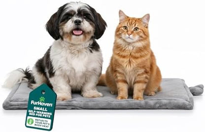 FurHaven ThermaNAP Self Warming Cat Mat, Dog Bed for Crates with Self-Warming Technology for Cozy Rest, Fully Machine Washable, Small, Plush Faux Fur, Gray by FurHaven