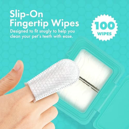 Petkin Fingertip Tooth Wipes for Dogs and Cats, 100 Finger Wipes - Slip-On, Snug Fit, Micro-Bristle Fabric - Cleans Teeth, Gums, Plaque & Tartar - Convenient, Ideal for Home and Travel - Fresh Mint - Image 4