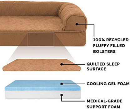 Furhaven Cooling Gel Dog Bed for Medium/Small Dogs w/ Removable Bolsters & Washable Cover, For Dogs Up to 35 lbs - Quilted Sofa - Toasted Brown, Medium - Image 3
