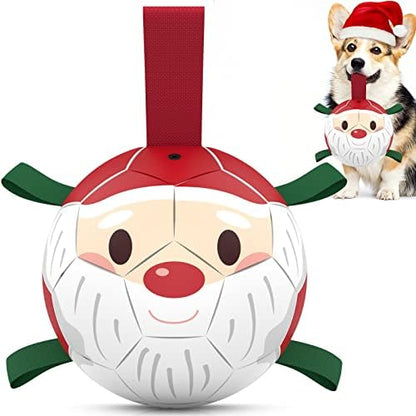 QDAN Christmas Dog Balls with Straps, Soccer Ball for Dogs for Small Medium Breed, Tug Toys for Dog Birthday, 6 Inch Outdoor Dog Toys for Fun by QDAN