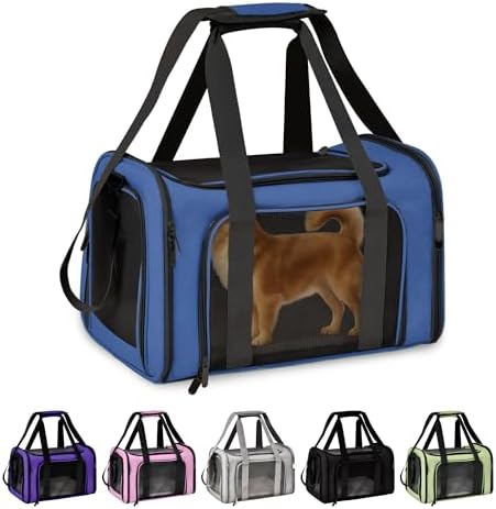 Pet Travel Carrier Bag – Airline Approved Soft-Sided Dog & Cat Carrier, Foldable, Breathable Mesh, Washable Pad – Fits Pets up to 15 lbs – The Pup Quartet (Blue) by ThePupQuartet