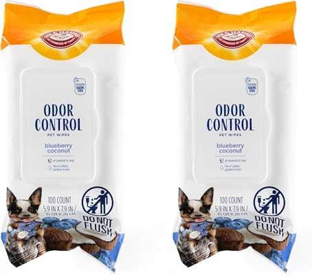 Arm & Hammer for Pets Odor Control Wipes for Dogs, Best Odor Eliminating Waterless Cleaning for Dogs & Puppies | Blueberry Coconut Scent, 100ct (Pack of 2) by ARMHAMMER