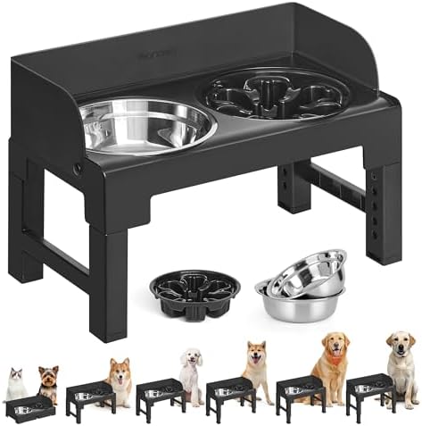Feandrea Dog Bowls Elevated, Adjustable Height, Tilted Design by FeandreabySONGMICSHOME