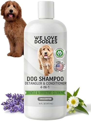 Dog Shampoo Conditioner & Detangler, Hypoallergenic Tearless Unscented 16OZ by WeLoveDoodles