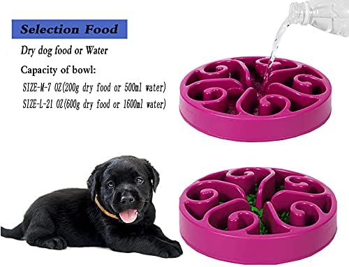 Dog Bowl Slow Pet Feeders Non Skid Bowl Dog Water Bowl Dry Food Bowl Slow Feeder Fun Bowl Slow Eating Bowl for Small Dog Large Dog Medium (Purple, L)