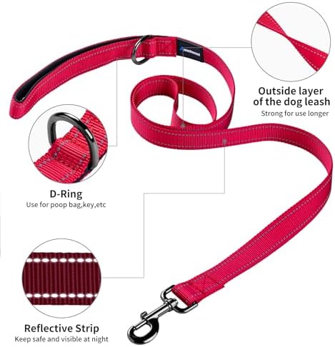 Annchwool No Pull Dog Harness with Padded Handle+5 Ft Leash,Reflective Strip Escape Proof and Quick Fit to Adjust Dog Harness,Easy for Training Walking for Small & Medium and Large Dog(Red-Set,M) - Image 5