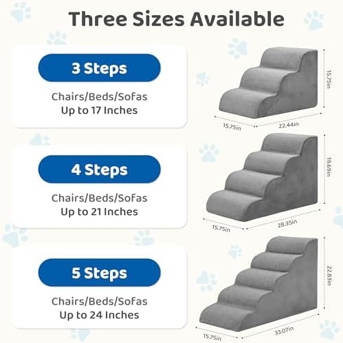 DUMOS Dog Stairs for Small Dogs and Cats, 3-Step Curved Pet Dog Steps, Grey - Image 3