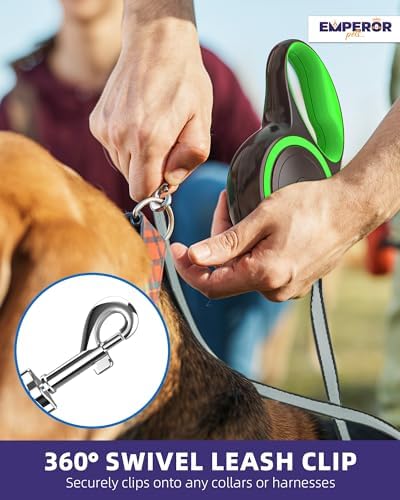 Emperor Pets Retractable Dog Leash, 16 ft, Up to 44lbs, Green -GR16-20 - Image 3