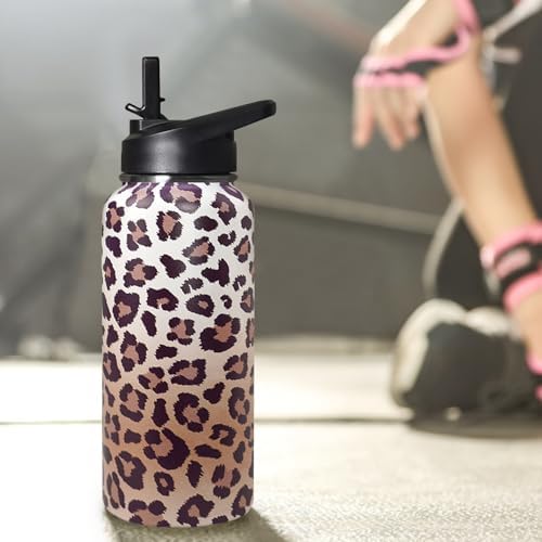 32ozLeopard Print Stainless Insulated Aater Water Bottle with Straw,Leopard Print Cheetah Gym Hiking Sports Coffee Mug Cup Water Bottles,Leopard Print Decor Stuff Accessories - Image 5