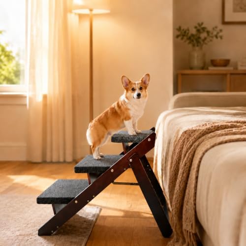 Wooden Dog Stairs & Ramp for Small Medium Dogs & Cats (Brown) - Image 6
